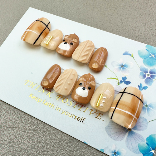 くまさん ニット 冬 ネイルチップ 秋 ニュアンスネイル ネイルチップ