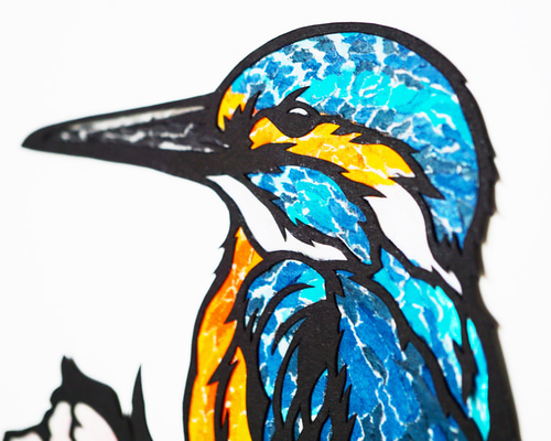 ちぎり絵×切り絵】原画アート『kawa-semi（カワセミ）』 絵画 紙の