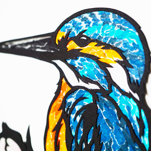 ちぎり絵×切り絵】原画アート 『kawa-semi（カワセミ）』 絵画 紙の