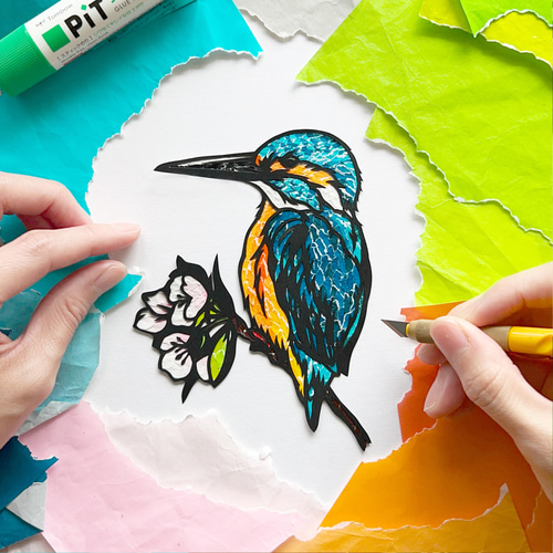 ちぎり絵 みずみずしい・・・。新作、スイカ。これ新聞紙なんですが、なぜこんな