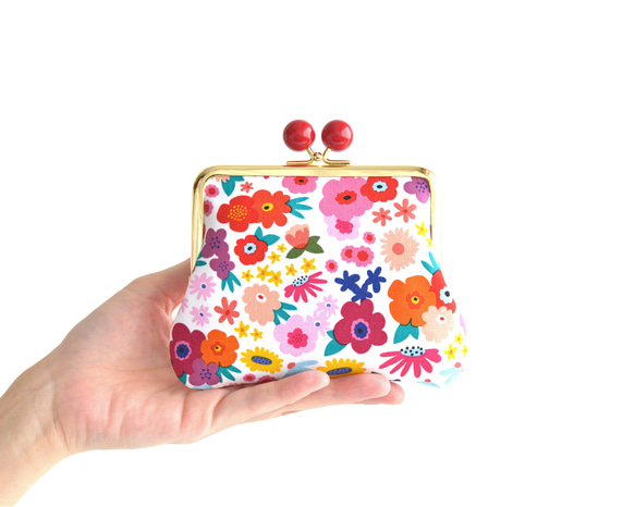 Kiss lock purse (M) - "Pop Flowers" White [184] 第1張的照片