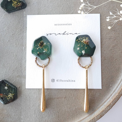 レジン　ハンドメイド　ピアス　イヤリング　グリーン系 特集掲載】【リンネル掲載】再販✕18 