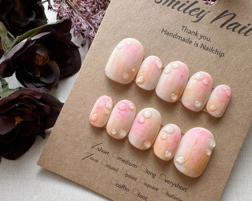 ニュアンスネイル 桃 マーブル ぷっくり 春 ネイルチップ ハンドメイド ニュアンスネイル 桃 マーブル ぷっくり 春 ネイルチップ ハンドメイド