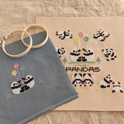 クロスステッチ図案【ふたごのパンダ】 型紙 Biene ビーネ 通販