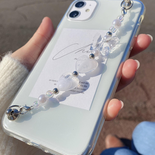 ハート キーリングハンガースマホチャーム 蝶々 ハンドメイド iPhoneケース ✿iPhone15シリーズ対応✿ キーリングハンガー【ハート