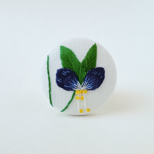 受注制作】爽やかブルーのツユクサ刺繍ブローチor刺繍ヘアゴム 露草