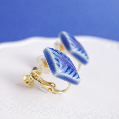 九谷焼＞時の欠片【クラシックブルー】ピアス/イヤリング イヤリング