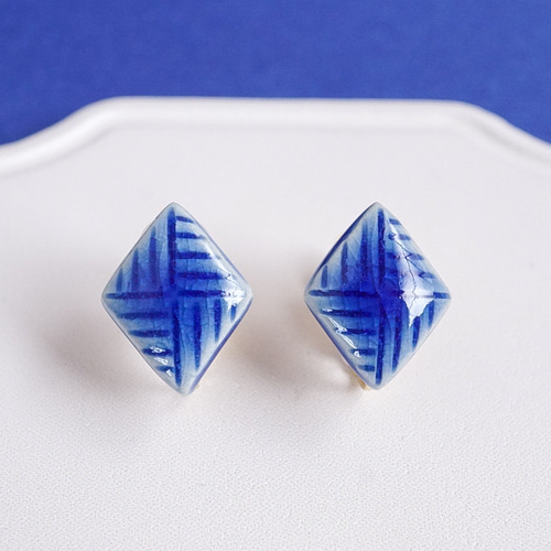 九谷焼＞時の欠片【クラシックブルー】ピアス/イヤリング イヤリング