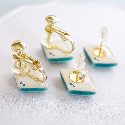 九谷焼＞時の欠片【クラシックブルー】ピアス/イヤリング イヤリング