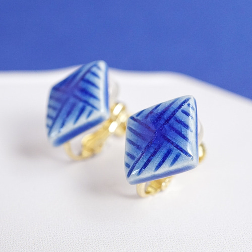九谷焼＞時の欠片【クラシックブルー】ピアス/イヤリング イヤリング