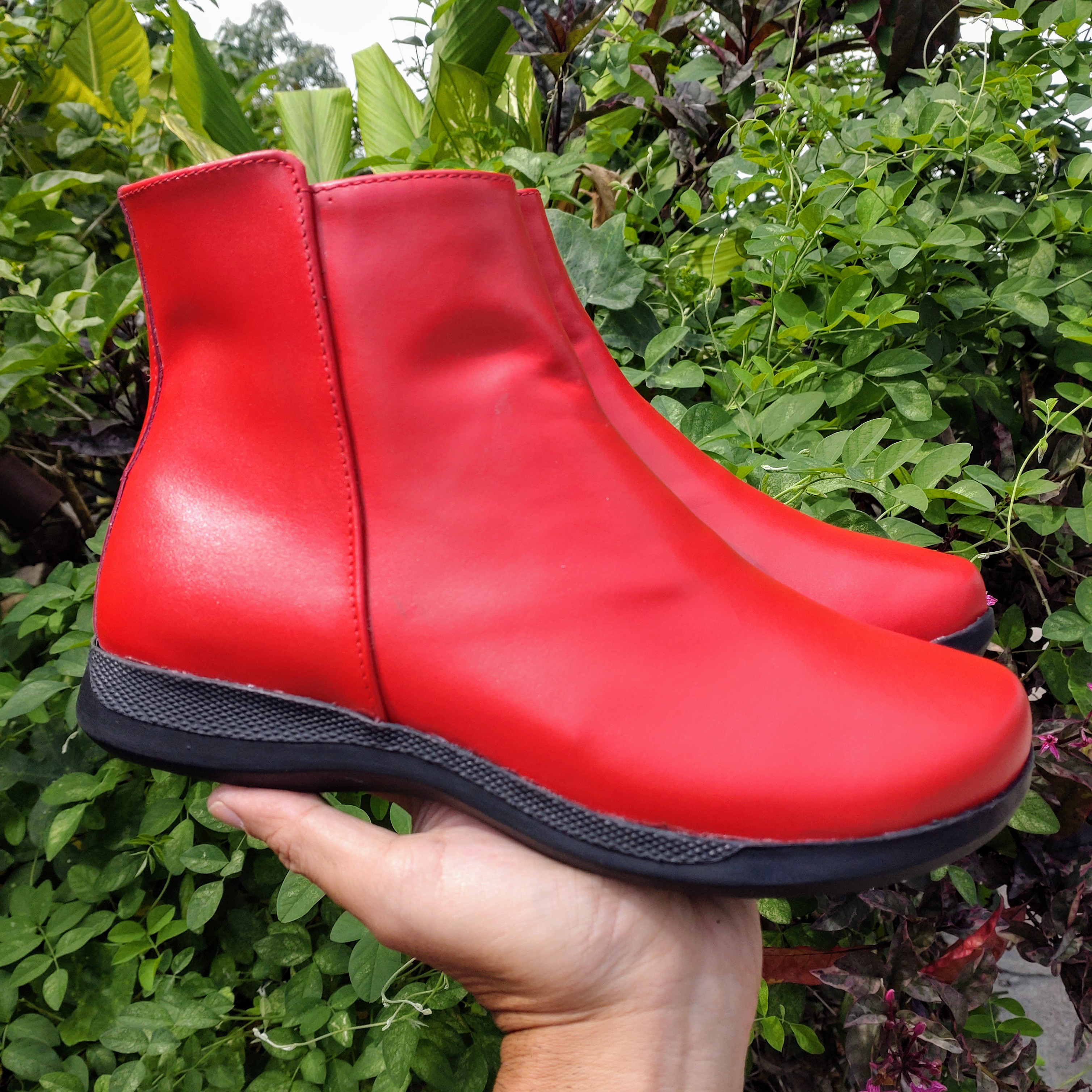 ◇新作◇厚底☆無料サイズ調整☆色変更可☆弾力ソール☆レディース☆ハイカット☆本革☆サイドジップ☆レッド☆脱ぎ履き楽☆