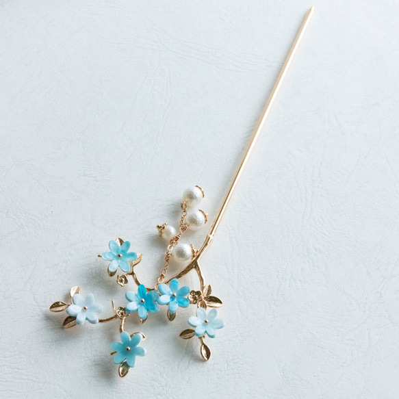 青い花　かんざし　簪 1枚目の画像