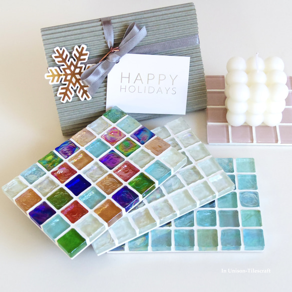 ブラック Slim ガラスモザイクタイルのディスプレイトレイmini（飾り台・小物置き）【受注制作】 16枚目の画像