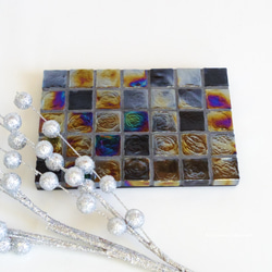 ブラック Slim ガラスモザイクタイルのディスプレイトレイmini（飾り台・小物置き）【受注制作】 8枚目の画像