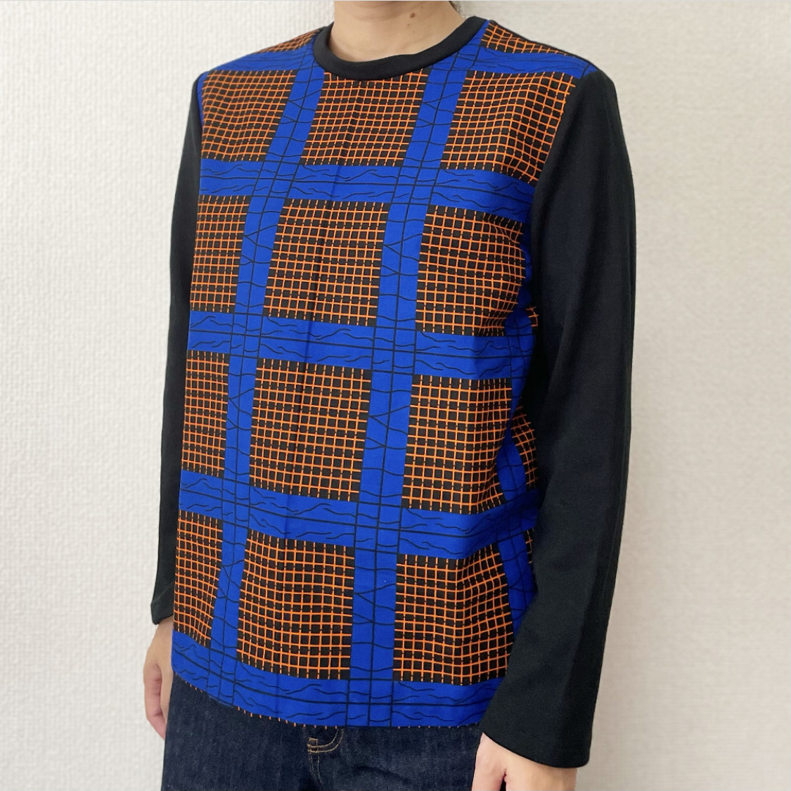 切り替えカットソー(格子柄)