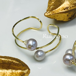 ✳︎Twin loop pearls✳︎大人グレーパールのイヤカフ✳︎14KGF✳︎ 3枚目の画像