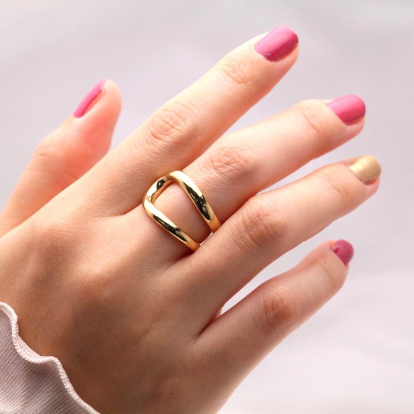 ダブルライン フォークリング Silver925 ◇ ゴールドリング（133