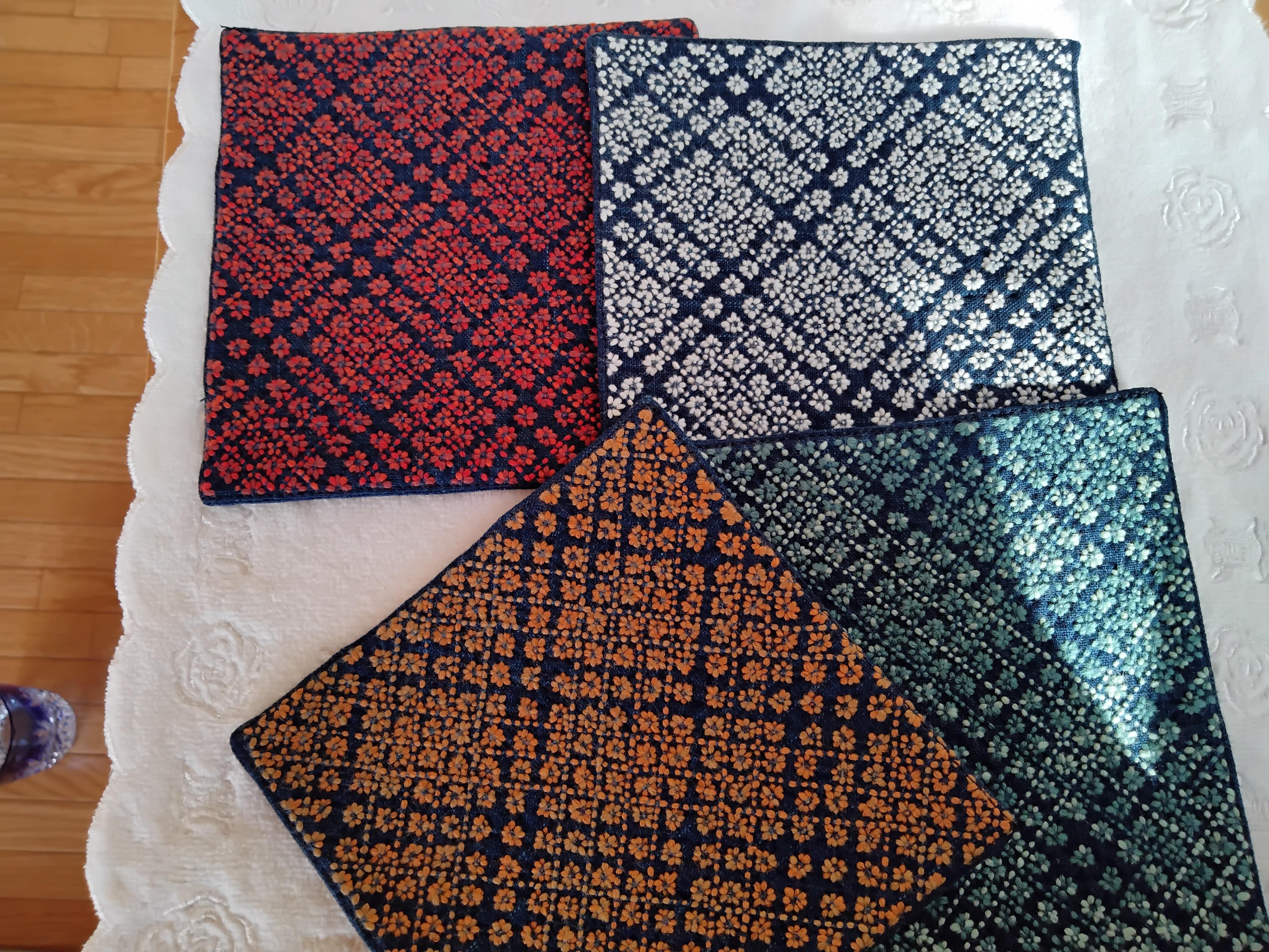 1枚売り　選んでください。　大きめコースター、  クロス　　（正藍染め　1目刺し　十字花刺し　刺し子）