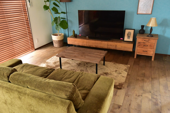 無垢】テレビボード　200㎝　ミディアムブラウン　鉄脚　無垢材　アイアン 5㎝ 横42 また