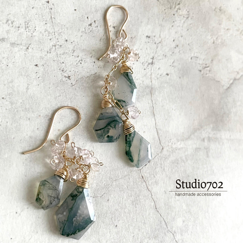 No.342 14kgf☆ ガーデンモスアゲートのピアス No.342 14kgf☆ ガーデンモスアゲートのピアス - メルカリ