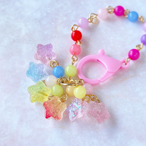 お砂糖グミとビーズのバッグチャーム(ハート又はスター) フェイク