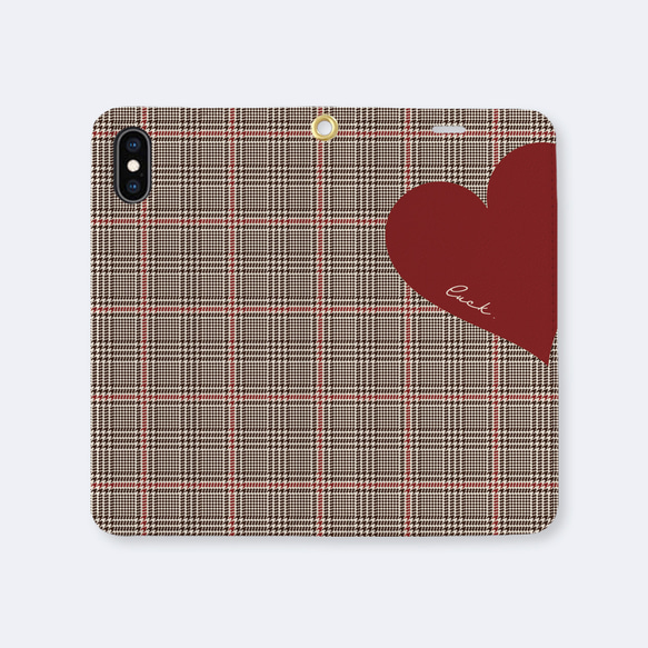 Big Heart♡秋色グレンチェック  手帳型ケース　iPhoneケース 7枚目の画像