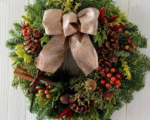 予約販売】クリスマスリース 完成品 生花 大きい 45cm オレゴン産モミ