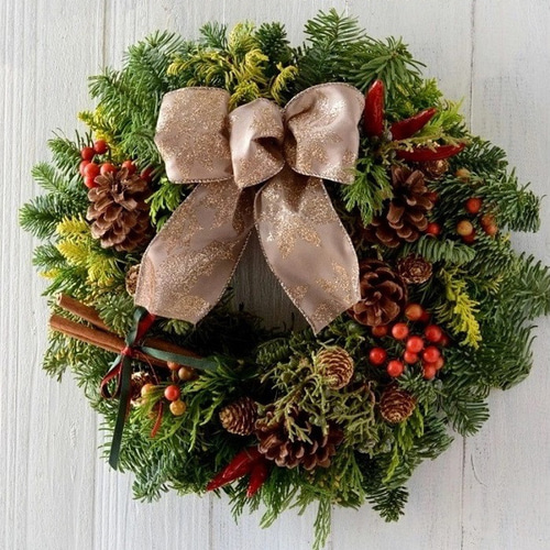 オレゴンモミのクリスマスリース　Lサイズ クリスマスリース 完成品 生花 大きい 45cm オレゴン産モミの木 玄関