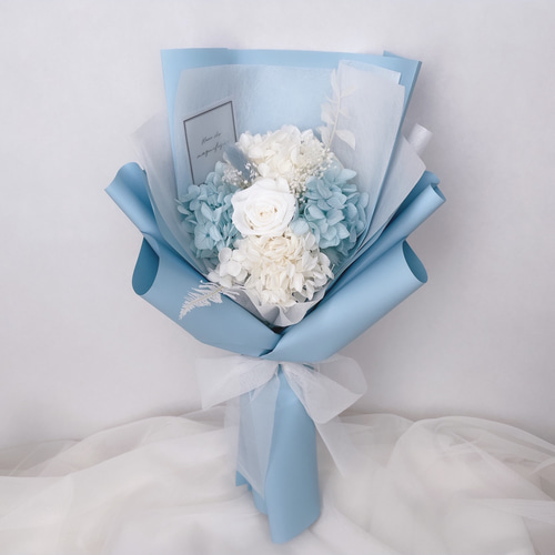 再販×8 ベビーブルー系 ♡ローズシリーズ♡ ラッピングブーケ ドライ