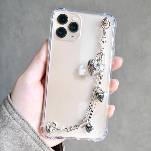 シルバーハートの2連キーリングハンガー スマホケース iPhoneケース 