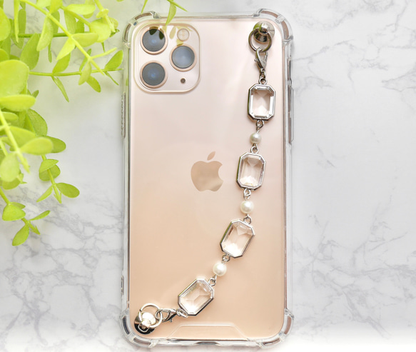シルバービジューのキーリングハンガー　スマホケース　iPhoneケース　ストラップ　全機種　スマホチェーン 1枚目の画像