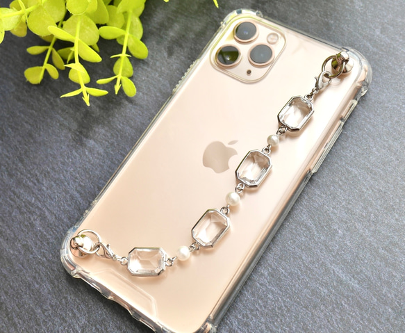 シルバービジューのキーリングハンガー　スマホケース　iPhoneケース　ストラップ　全機種　スマホチェーン 5枚目の画像