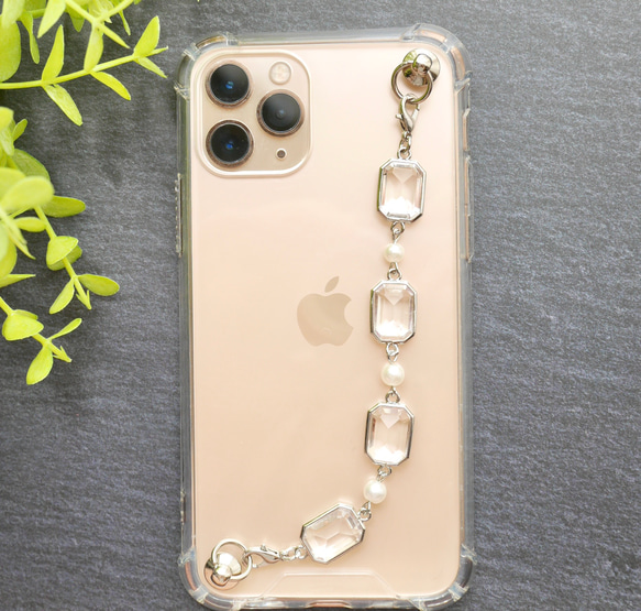 シルバービジューのキーリングハンガー　スマホケース　iPhoneケース　ストラップ　全機種　スマホチェーン 3枚目の画像