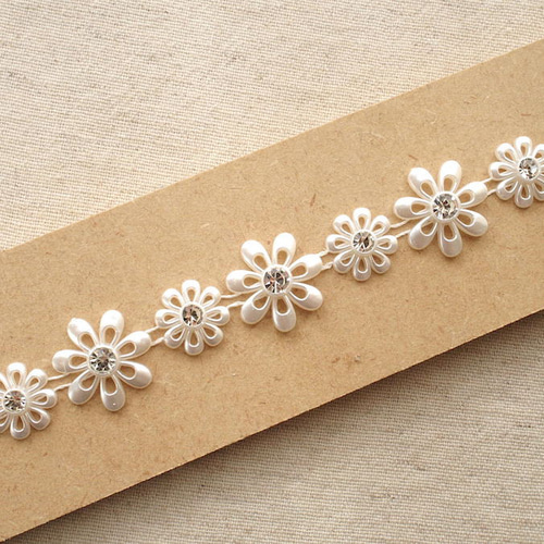 1m パールビーズトリム 花 ラインストーン ガーランド☆ハンドメイド