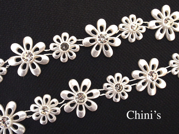 1m パールビーズトリム 花 ラインストーン ガーランド☆ハンドメイド