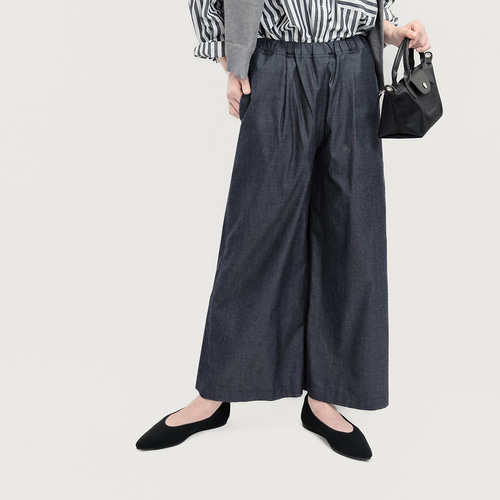 岡山デニム 色落ちしない濃紺 ワイドパンツ ○IRIS-WP○ キュロット