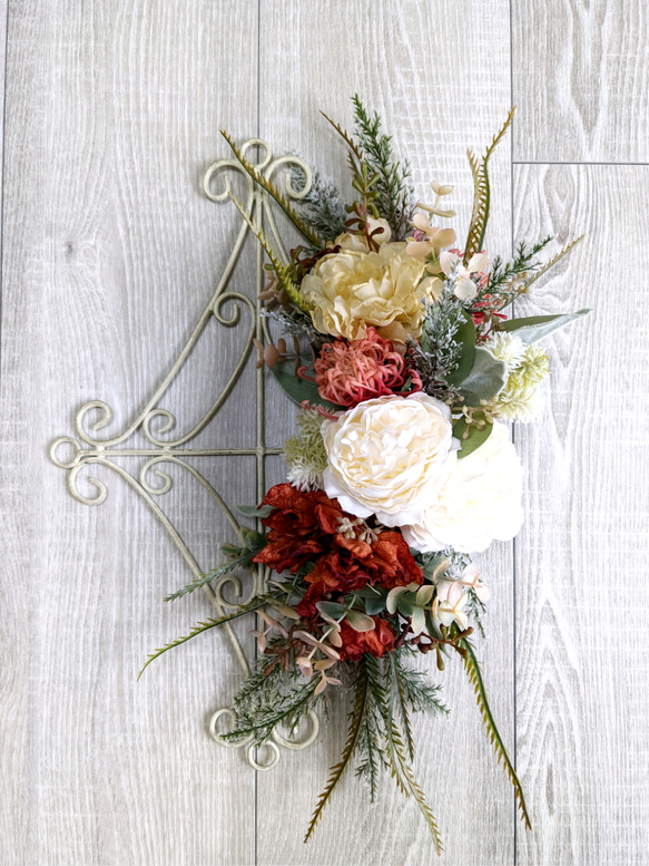 ドライフラワーバンクシアのボタニカルグリーンブーケ スワッグ つれ  