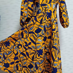 ☆發售☆ 全球僅此一件非洲布料！藍花長袖長連身裙 第4張的照片