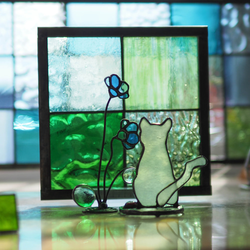長崎発！尾曲がり猫にゃん(白猫)」ステンドグラス その他