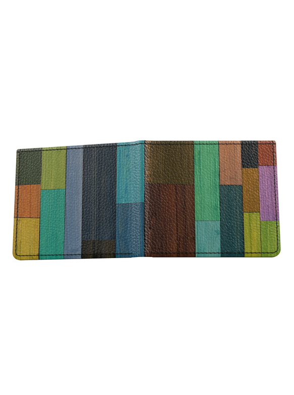 カラフルで色鮮やかな木目調 二つ折り財布 本革 本革