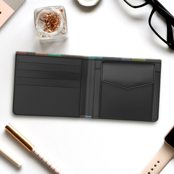 カラフルで色鮮やかな木目調 二つ折り財布 本革 本革