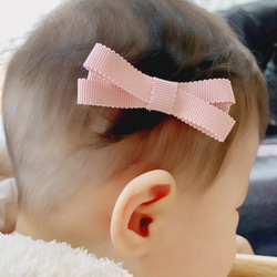親子でおそろい♡高品質 日本製 グログランリボンのヘアクリップ　くすみピンク　ワイドリボン 3枚目の画像