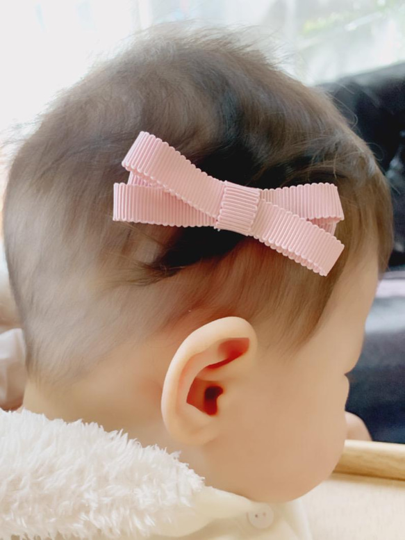 親子でおそろい♡高品質 日本製 グログランリボンのヘアクリップ　くすみピンク　ワイドリボン 3枚目の画像