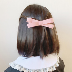親子でおそろい♡高品質 日本製 グログランリボンのヘアクリップ　くすみピンク　ワイドリボン 5枚目の画像