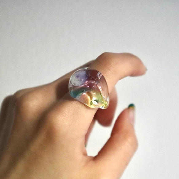 ［洞窟の鉱石］ -rainbow-ガラス リング clear glass ring 6枚目の画像