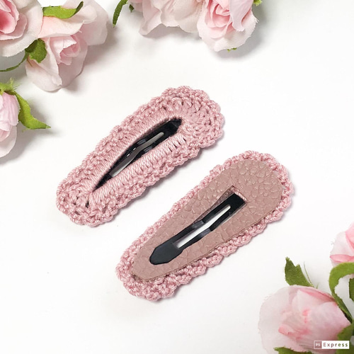 2個セット】ピンク ぱっちんピン ヘアピン レース レザー 入園 卒園