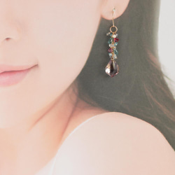 帶有閃亮紫黃晶切面紅寶石和靛藍藍晶石的女性耳環（耳環可更換） 第8張的照片