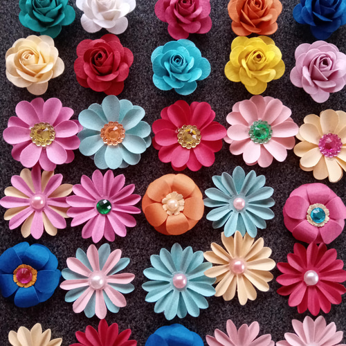 ペーパーフラワー詰め合わせ 20個 葉20個 クラフトパンチ 薔薇 花 立体