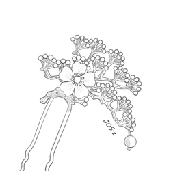 白蝶貝シェル花と松枝のかんざし　U字ORヘアクリップ　ヘアアクセサリー　和装髪飾り　松と桜 2枚目の画像