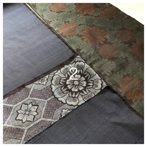 アンティーク大島紬のノーカラーコート パッチワーク リバーシブル 青